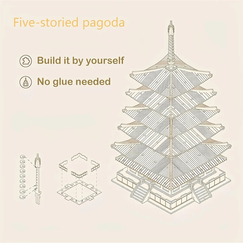 Kit de construction en bois de pagode à cinq étages