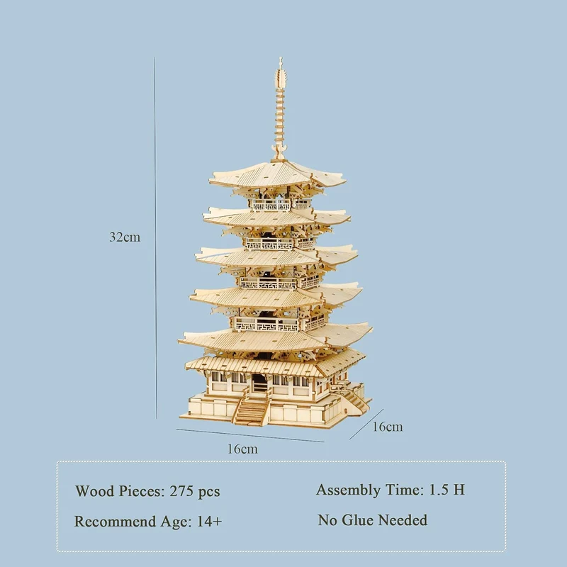 Kit de construction en bois de pagode à cinq étages