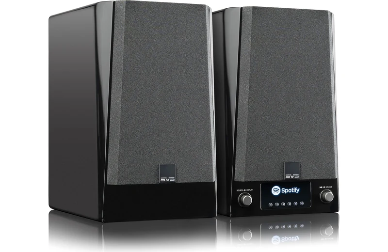 SVS Prime Wireless Pro - Enceintes d'étagère amplifiées 200Watts (Piano Gloss Noir/Blanc)