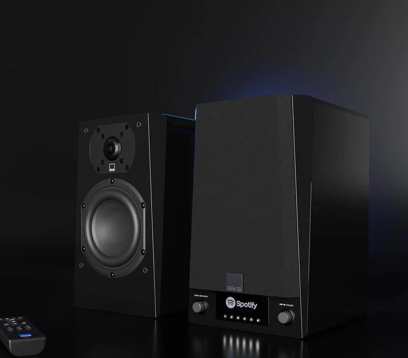 SVS Prime Wireless Pro - Enceintes d'étagère amplifiées 200Watts (Piano Gloss Noir/Blanc)