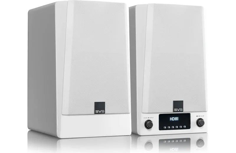 SVS Prime Wireless Pro - Enceintes d'étagère amplifiées 200Watts (Piano Gloss Noir/Blanc)