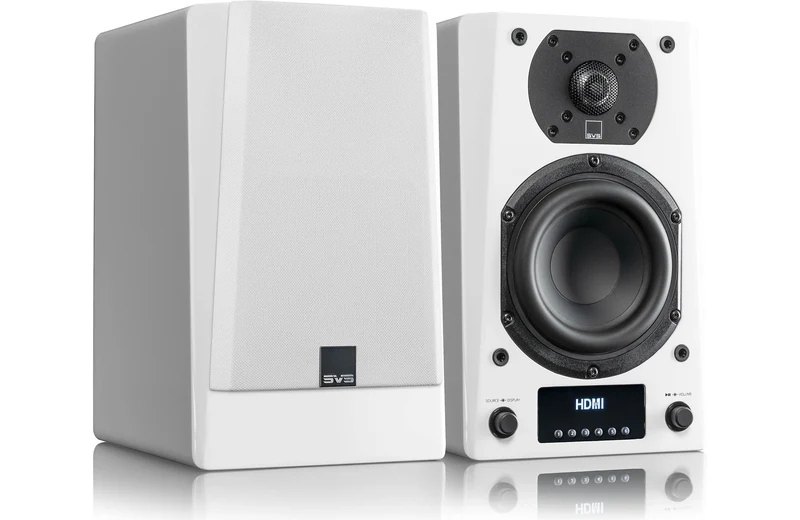 SVS Prime Wireless Pro - Enceintes d'étagère amplifiées 200Watts (Piano Gloss Noir/Blanc)