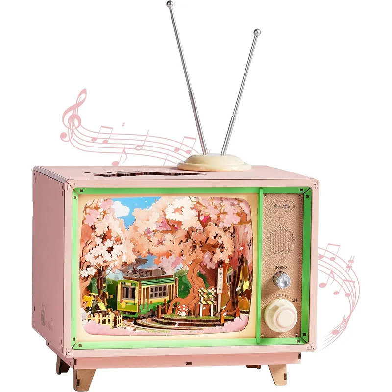Sakura Traumtour Boîte à musique TV rétro Kit de construction en bois