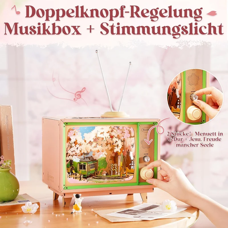 Sakura Traumtour Boîte à musique TV rétro Kit de construction en bois