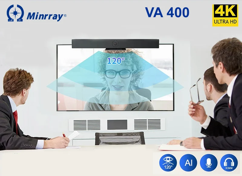 Minrray VA400 - Barre de son vidéo USB 4K UHD tout-en-un avec intelligence articifielle pour vidéoconférence