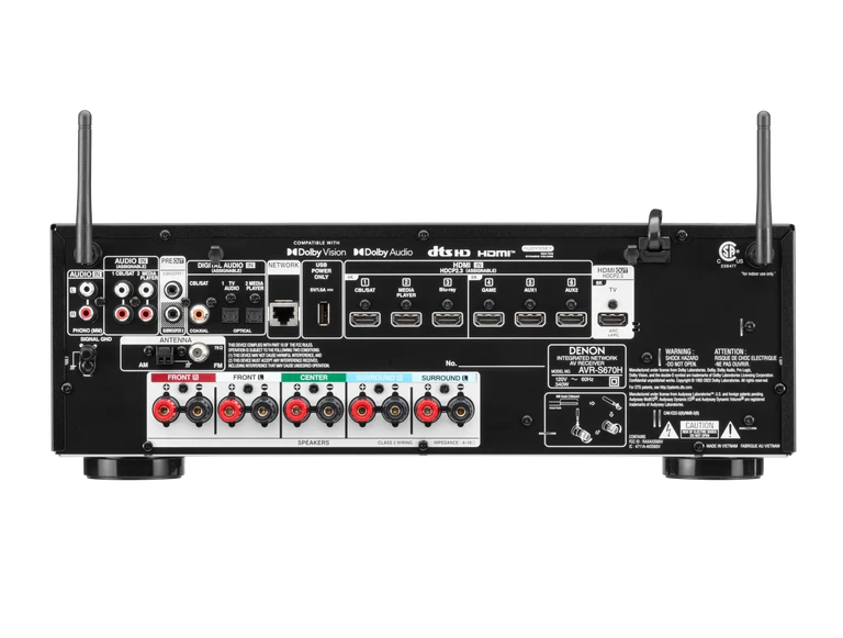 Denon AVR670H - Récepteur cinéma maison 5.2, 8K, 75W, 5 canaux amplifiés, HEOS, 4K/120Hz