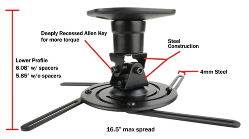 Strong SM-PROJ-M-BLK - Support de projecteur universel avec une capacité de 30 lb (NOIR) avec roulis de – 15 / + 15°, inclinaison de – 35 / + 35° et pivot de – 360 / + 360°