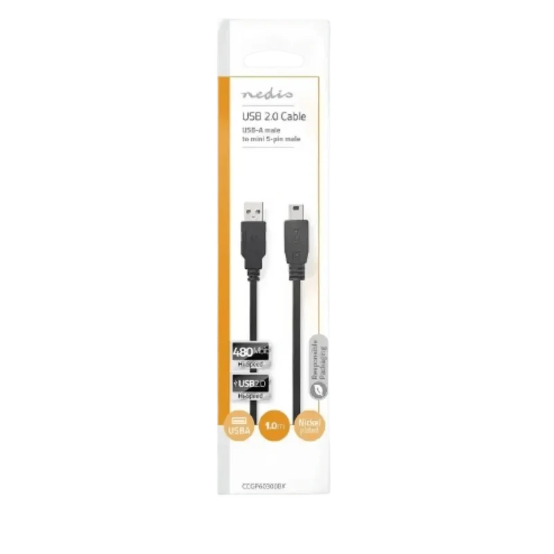 Câble USB Mini-B 1m USB 2.0 Nedis CCGP60300BK10