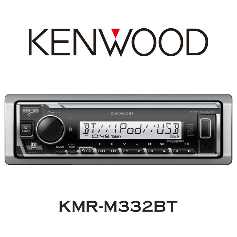 Kenwood KMR-M332BT - Récepteur multimédia numérique marin avec Bluetooth, éclairage de couleur variable, égaliseur 13 bandes et DTA, Entrée USB et AUX en façade 3 pré-sorties 4.0V