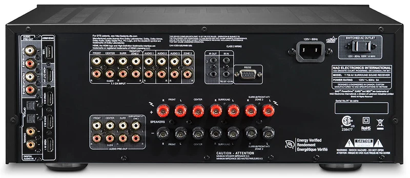 NAD T758V3i - Récepteur cinéma maison 60W, 7 canaux amplifiés, Dolby Atmos