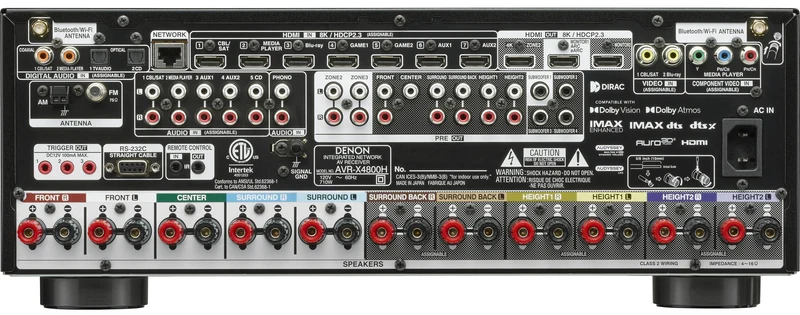 Denon AVRX4800H - Récepteur cinéma maison 9.4, 8K, 125W, 9 canaux amplifés, Dolby Atmos, 4K/120Hz