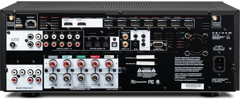 Anthem MRX540 8K - Récepteur cinéma maison 5.2, 8K, 100W, 5 canaux amplifiés, 7.2 préamplifiés, Calibration ARC