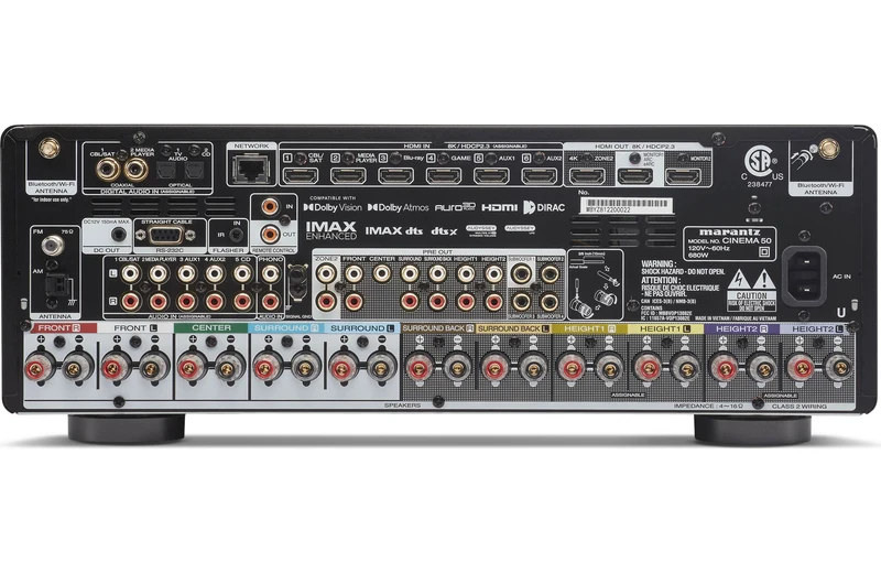 Marantz Cinema 50 - Récepteur cinéma maison 9.4, 8K, 110W, 9 canaux amplifiés, Dolby Atmos, DTS:X et 8K Ultra HD
