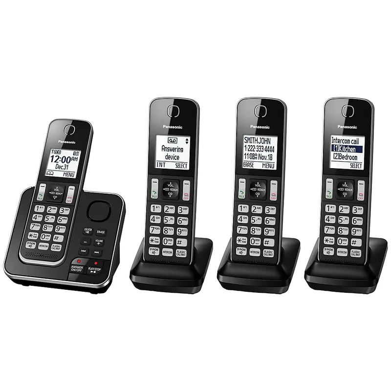Panasonic KXTGD394B - Téléphone sans fil avec répondeur, 4 combinés, mode nuit