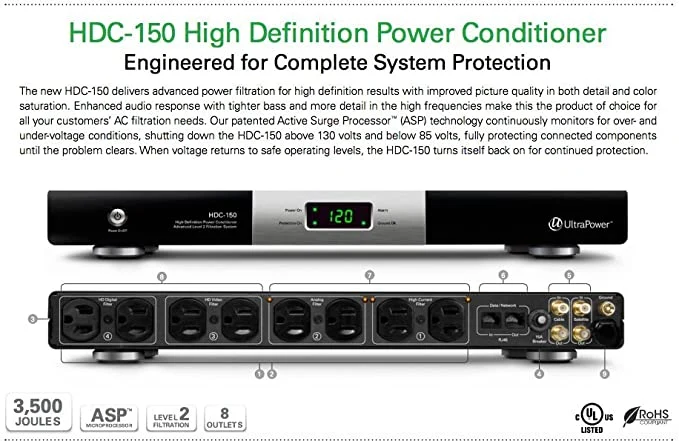 Ultralink HDC150RM - Barre d'alimentation 8 prises avec conditionneur de courant