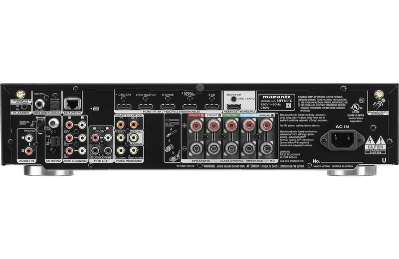 Marantz NR1510 - Récepteur Cinéma-Maison 5.2, 4K, 50W, 5 canaux amplifiés, Dolby Atmos, 4K/60hz mince