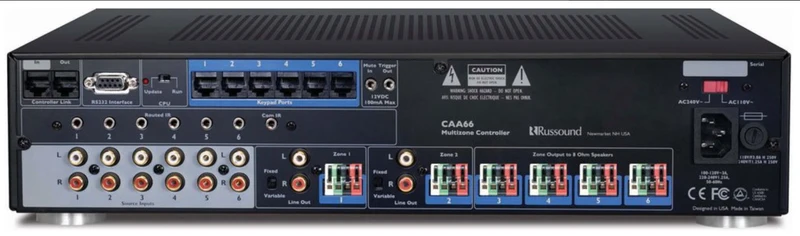 Russound CAA66K - Amplificateur source multi-pièces 20Watts/C, 6 RCA, 6 enceintes, 6 KP6