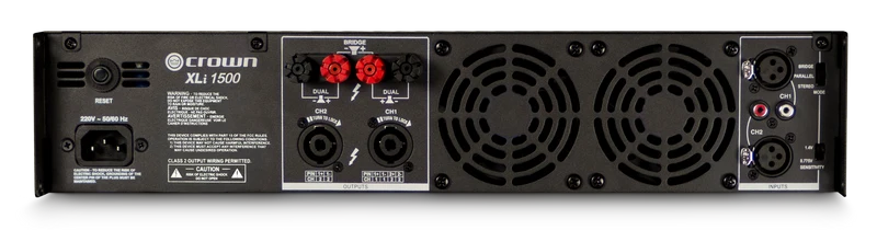 Crown Audio XLi 1500 - Amplificateur de puissance stéréo commercial 450 W par canal à 4 Ohms, 330 W par canal à 8 Ohms, 900W à 8 Ohms Bridge Mono.