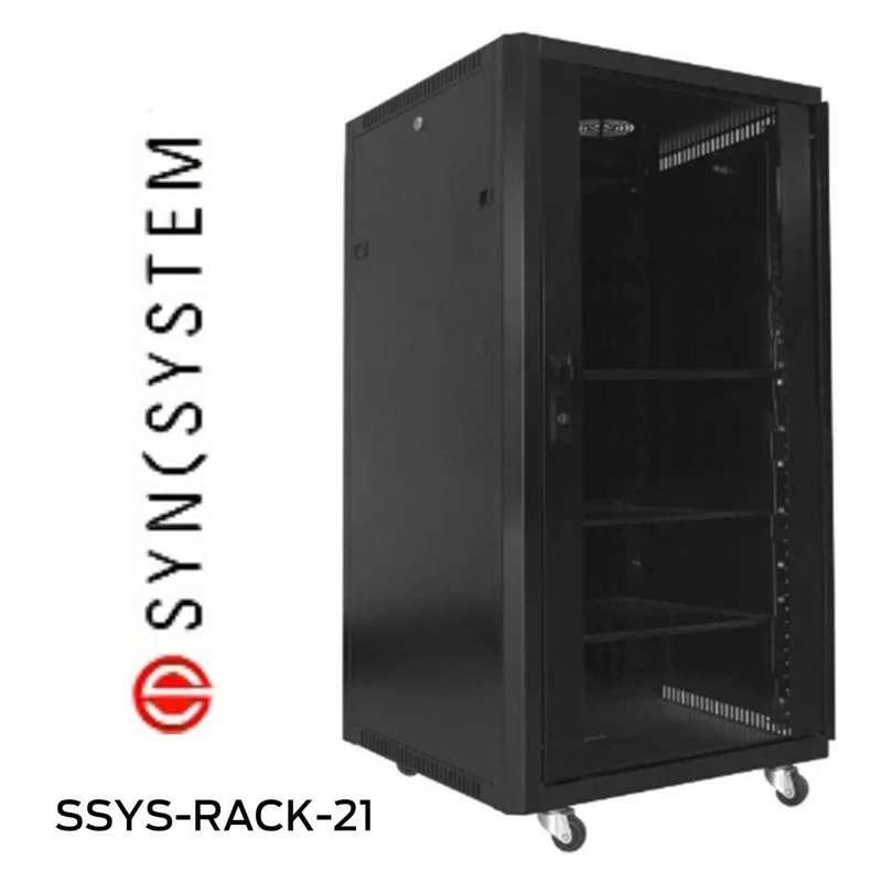 SyncSystem SSYSRACK21 - Meuble Audio-Vidéo avec porte avant vitrée noir