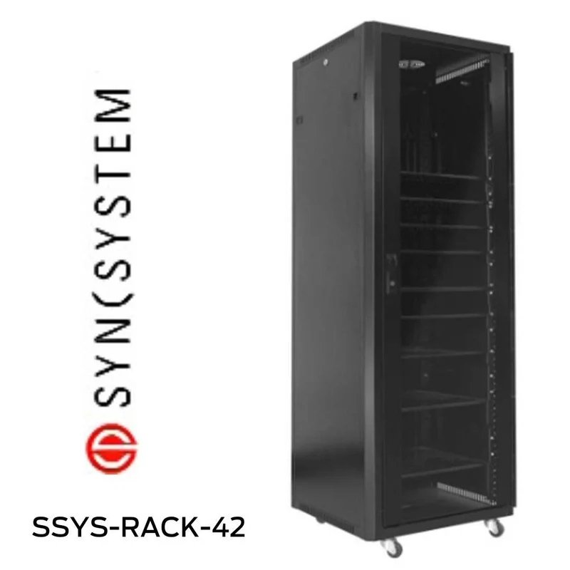 SyncSystem SSYSRACK42 - Meuble Audio-Vidéo avec porte avant vitrée noir