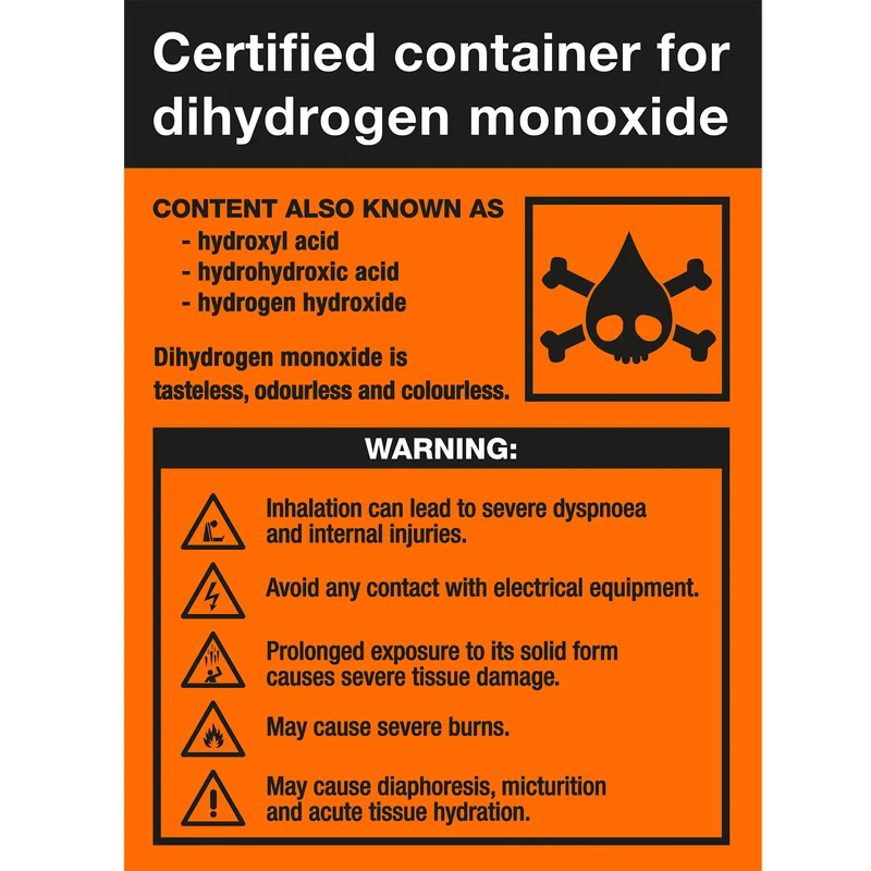Verre à boire au monoxyde de dihydrogène DHMO
