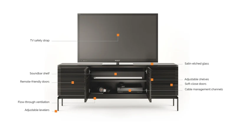 BDI SV 7129 Chocolat | Meuble multimédia 4 portes audio-vidéo/téléviseur jusqu'à 80 pouces
