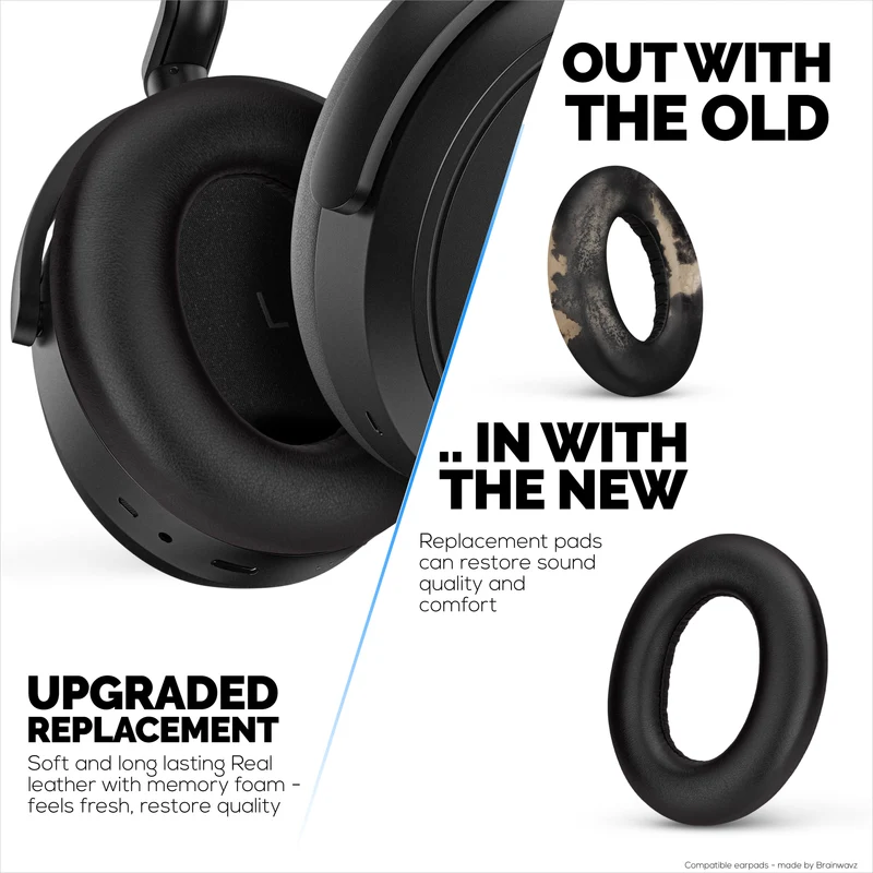 Coussinets de rechange pour casque Sennheiser Momentum 4 - Cuir véritable souple et mousse à mémoire de forme pour un confort optimal
