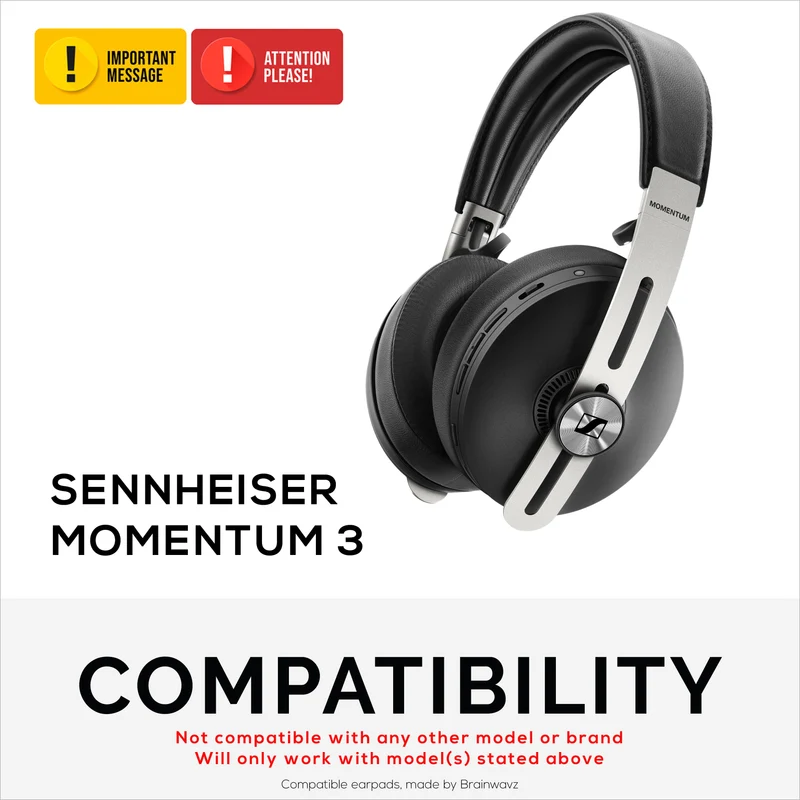 Coussinets de rechange pour casque Sennheiser Momentum 3 - Cuir véritable souple et mousse à mémoire de forme pour un confort optimal