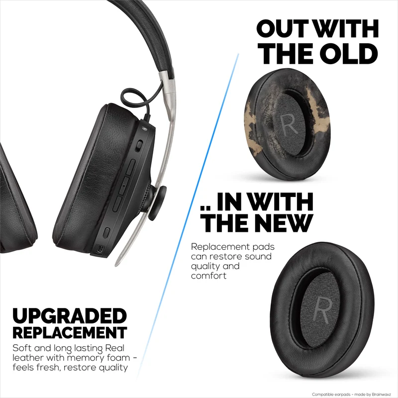 Coussinets de rechange pour casque Sennheiser Momentum 3 - Cuir véritable souple et mousse à mémoire de forme pour un confort optimal