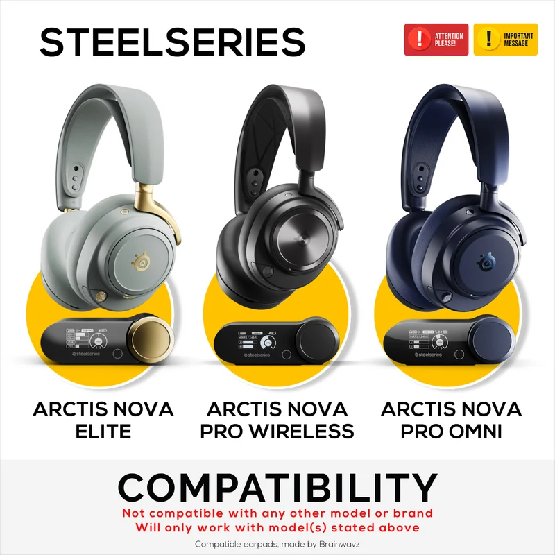 Coussinets de rechange pour casques Steelseries Arctis Nova Pro Wireless, Nova Pro Omni et Nova Elite. Cuir PU protéiné de haute qualité et mousse souple.