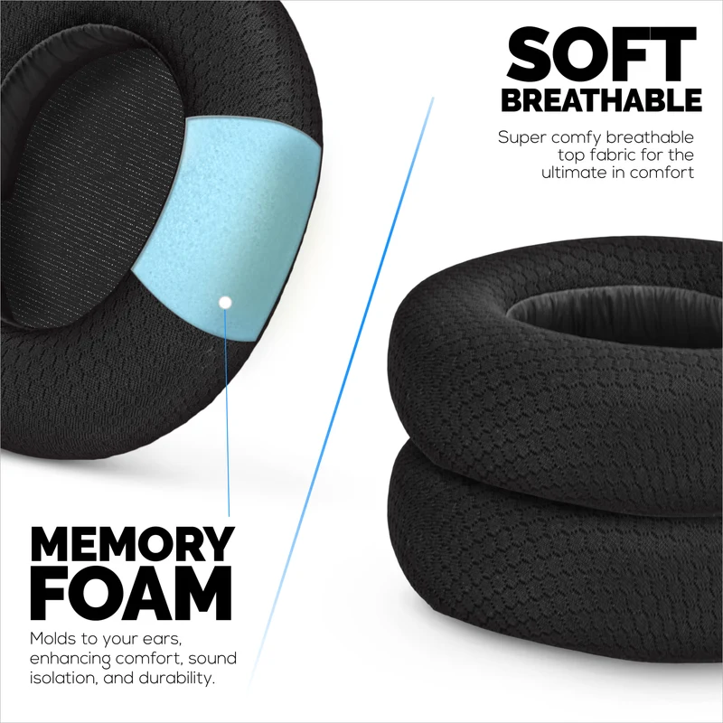 Coussinets d'oreille en tissu pour casques Steelseries Arctis Nova Pro Wireless, Nova Pro Omni et Nova Elite, en maille respirante et mousse à mémoire de forme haute densité.