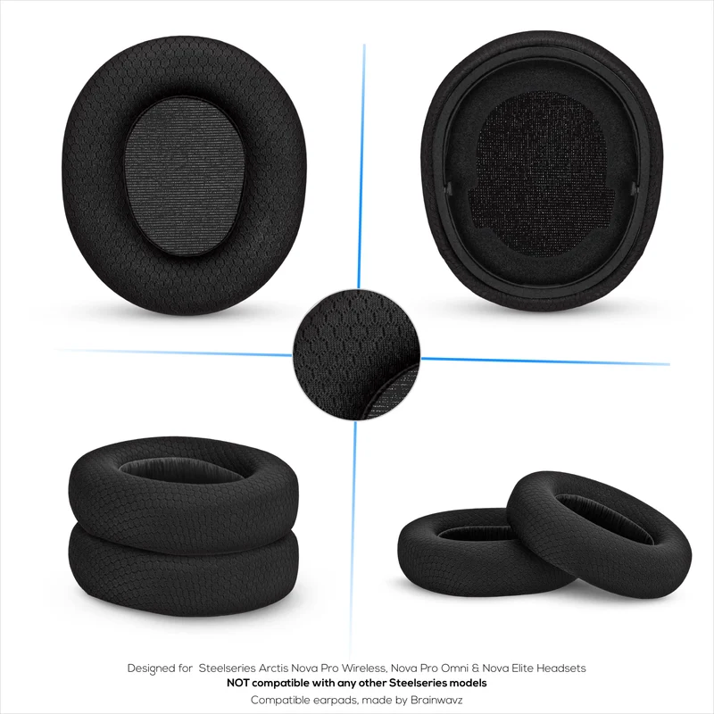 Coussinets d'oreille en tissu pour casques Steelseries Arctis Nova Pro Wireless, Nova Pro Omni et Nova Elite, en maille respirante et mousse à mémoire de forme haute densité.