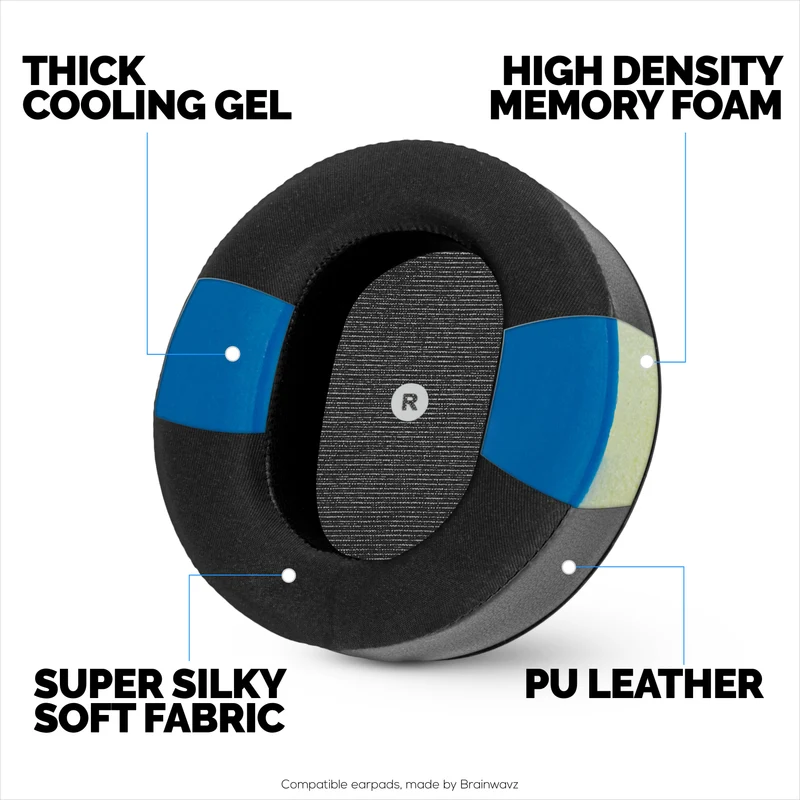 Coussinets d'oreille de rechange hybrides et inclinés pour casques Audeze Maxwell (GEN 1), en gel souple, tissu respirant doux et soyeux avec cuir PU et mousse à mémoire de forme