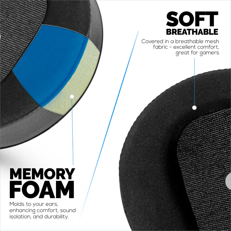 Coussinets d'oreille de rechange hybrides et inclinés pour casques Audeze Maxwell (GEN 1), en gel souple, tissu respirant doux et soyeux avec cuir PU et mousse à mémoire de forme