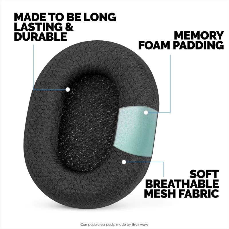 Coussinets d'oreille en tissu mesh pour casque Razer Blackshark V2 Pro 2023 - Tissu mesh respirant et mousse à mémoire de forme haute qualité