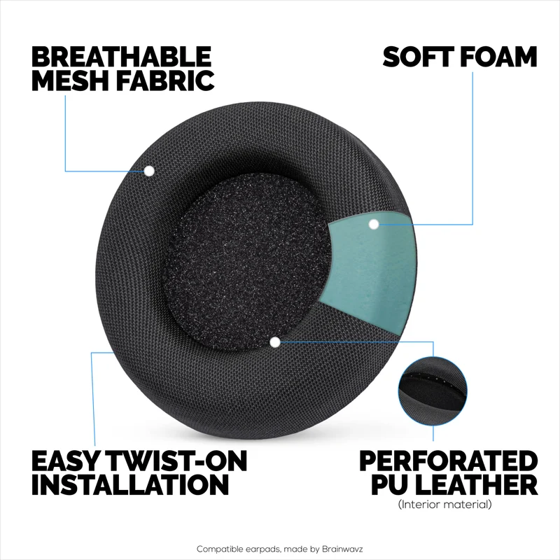 Coussinets d'oreille en tissu mesh pour casque filaire Corsair Virtuoso PRO, tissu mesh respirant et mousse à mémoire de forme douce