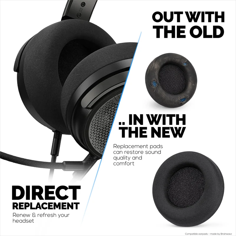 Coussinets d'oreille en tissu mesh pour casque filaire Corsair Virtuoso PRO, tissu mesh respirant et mousse à mémoire de forme douce