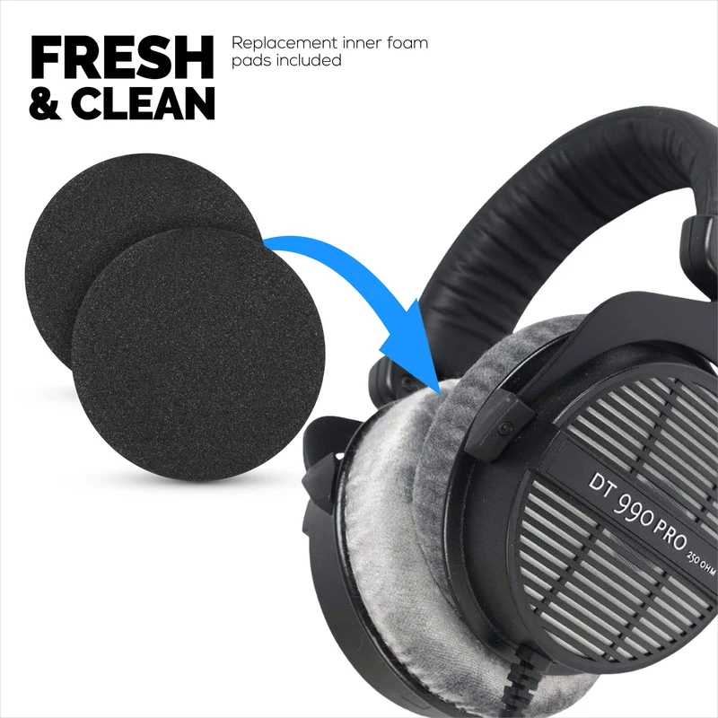 Coussinets de rechange hybrides pour casques Beyerdynamic DT990/PRO, DT880/PRO, MMX300, DT 531, DT 690 et autres. Gel rafraîchissant, tissu doux, cuir PU et mousse à mémoire de forme.