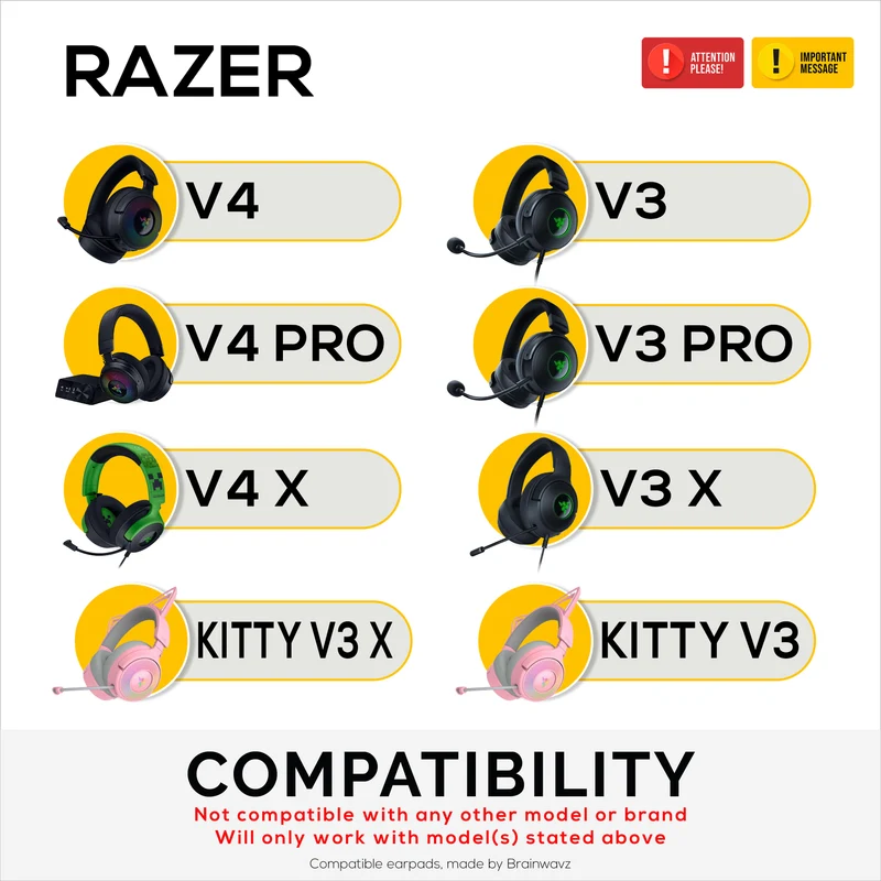 Coussinets en tissu maillé pour casques Razer Kraken V4/V4 Pro V4 X V3/V3 Pro V3 X Kitty V3 Pro Kitty V3 X – Tissu en maille respirant et mousse à mémoire de forme de haute qualité