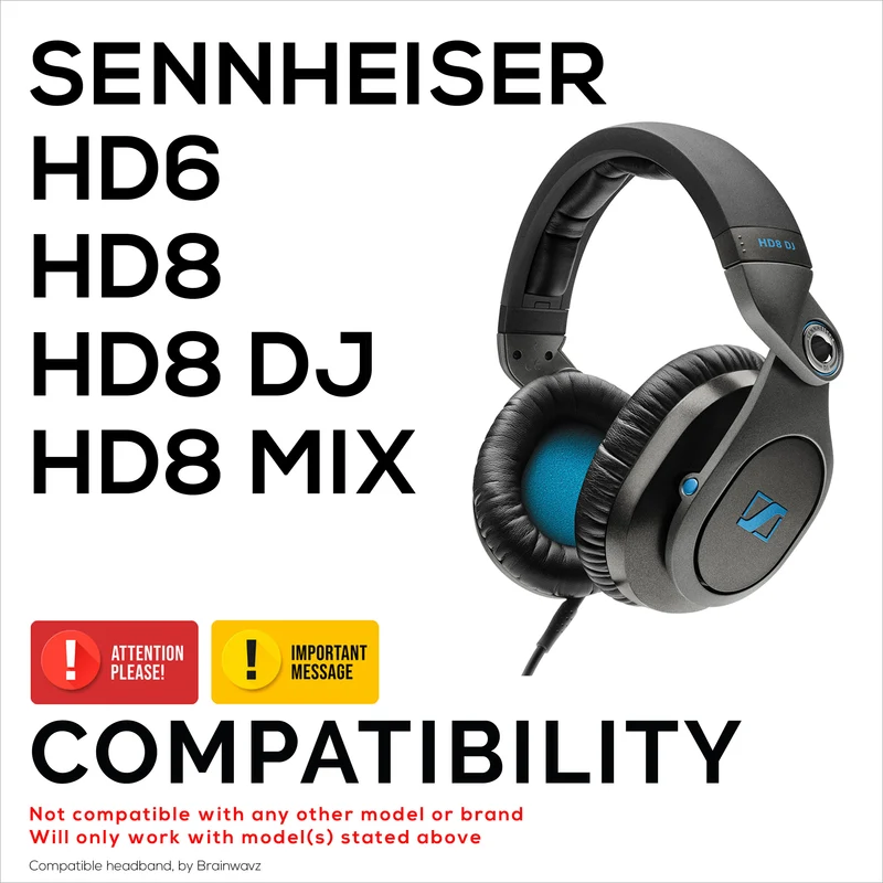 Bandeau de remplacement pour écouteurs SENNHEISER HD8, HD8 DJ,HD8 MIX et HD6-cuir PU souple et coussin en mousse à mémoire de forme
