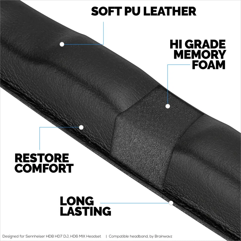 Bandeau de remplacement pour écouteurs SENNHEISER HD8, HD8 DJ,HD8 MIX et HD6-cuir PU souple et coussin en mousse à mémoire de forme