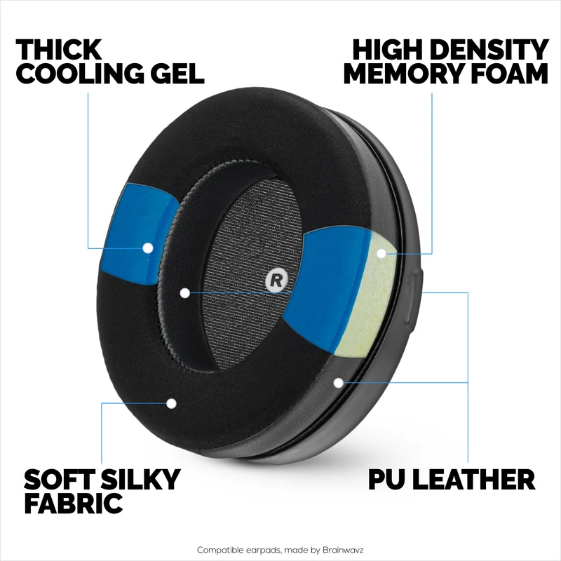 Coussinets d'oreille hybrides pour casques HyperX Cloud Orbit S, Audeze Penrose, Audeze Penrose X et Audeze Mobius : gel rafraîchissant, tissu ultra-doux et mousse à mémoire de forme plus épaisse.