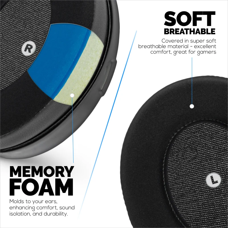 Coussinets d'oreille hybrides pour casques HyperX Cloud Orbit S, Audeze Penrose, Audeze Penrose X et Audeze Mobius : gel rafraîchissant, tissu ultra-doux et mousse à mémoire de forme plus épaisse.