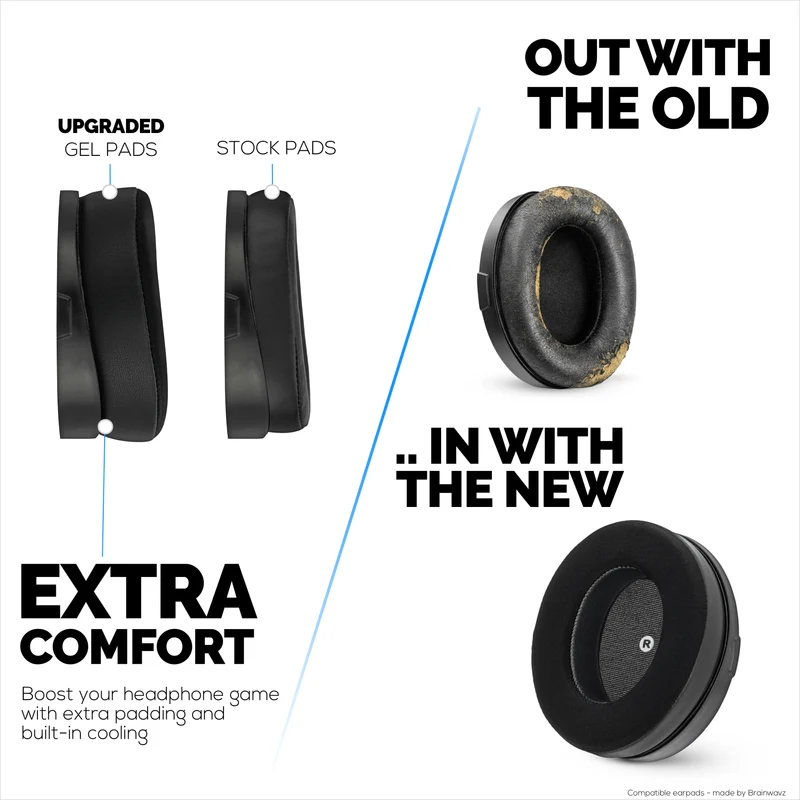 Coussinets d'oreille hybrides pour casques HyperX Cloud Orbit S, Audeze Penrose, Audeze Penrose X et Audeze Mobius : gel rafraîchissant, tissu ultra-doux et mousse à mémoire de forme plus épaisse.