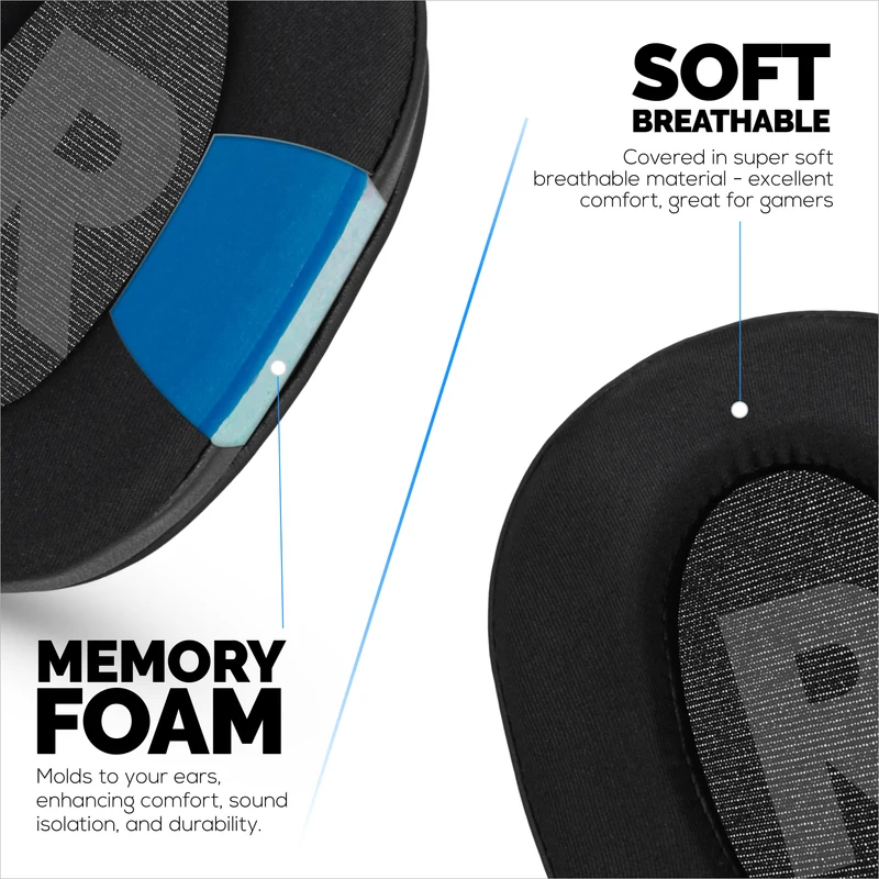 Coussinets d'oreille hybrides pour casques Logitech G Pro, G Pro X, G Pro X 2 et G Pro X SE. Coussinets gaming en gel rafraîchissant avec tissu ultra-doux et mousse à mémoire de forme épaisse.