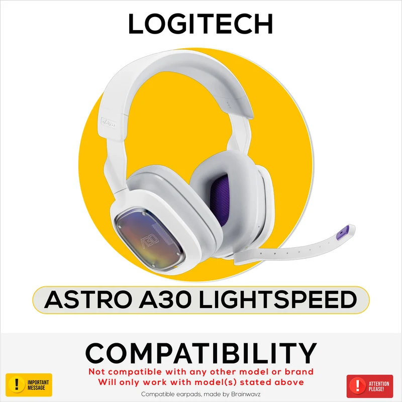 Coussinets d'oreille de rechange pour casque Logitech Astro A30. Cuir PU souple et mousse à mémoire de forme haute densité pour un confort et une durabilité accrus.