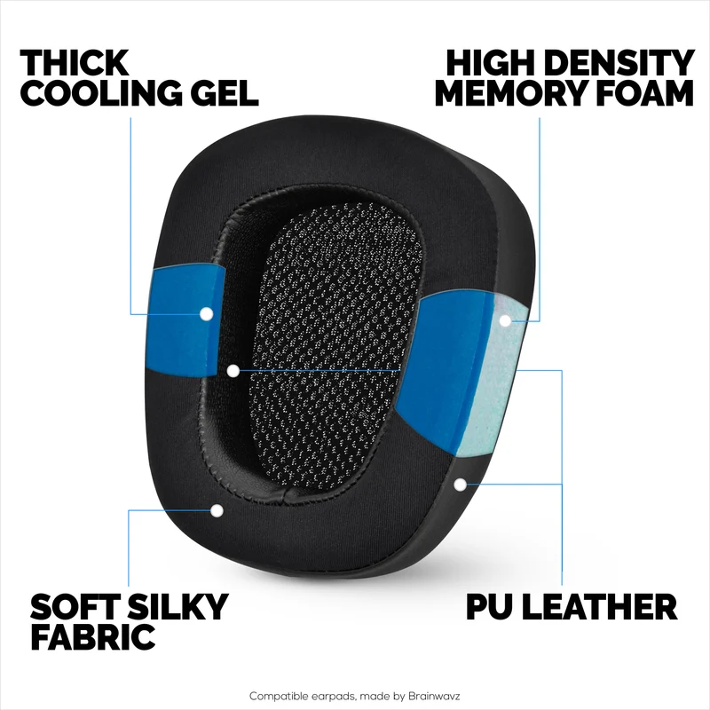 Coussinets d'oreille hybrides pour casques Logitech G933, G35, G930, G933S, G935, G633, G633S, G635, G533, G430, G431, G432, G433 et autres. Coussinets gaming en gel rafraîchissant.