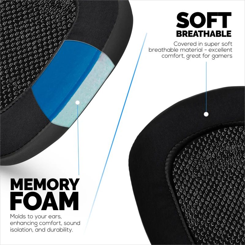 Coussinets d'oreille hybrides pour casques Logitech G933, G35, G930, G933S, G935, G633, G633S, G635, G533, G430, G431, G432, G433 et autres. Coussinets gaming en gel rafraîchissant.