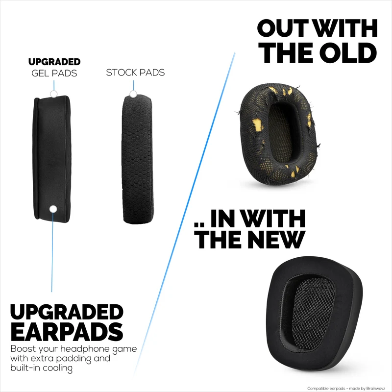 Coussinets d'oreille hybrides pour casques Logitech G933, G35, G930, G933S, G935, G633, G633S, G635, G533, G430, G431, G432, G433 et autres. Coussinets gaming en gel rafraîchissant.