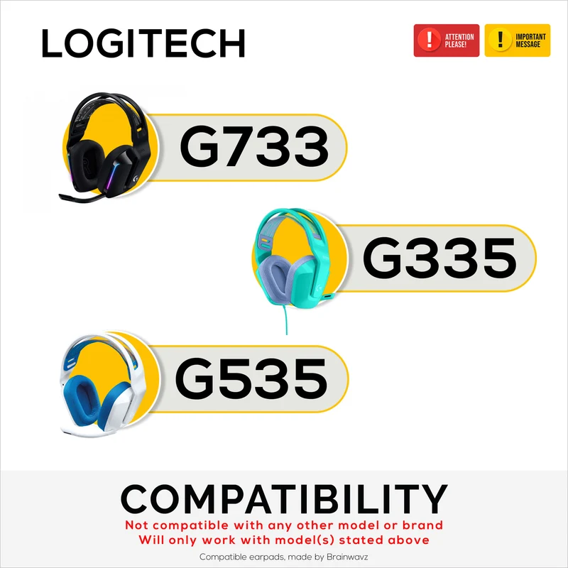 Coussinets d'oreille en tissu mesh pour casques Logitech G733, G335 et G535, tissu mesh respirant et mousse à mémoire de forme haute densité.